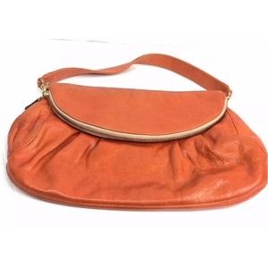Zina Eva Orange Leather Clutch Purse Handbag